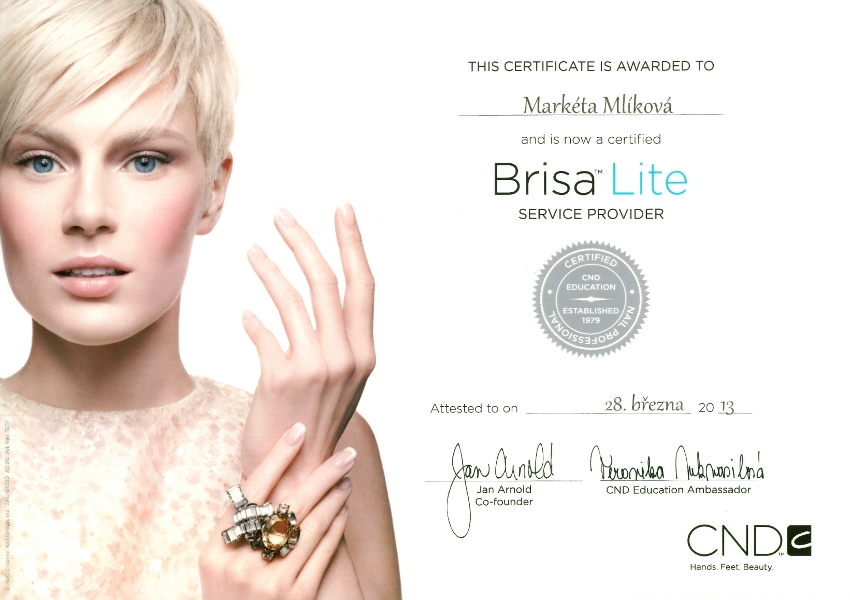 Certifikát CND Brisa | Markéta Mlíková™ Lite