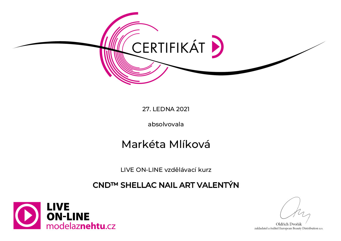Certifikát CND Shellac™ Nail Art Valentýn | Markéta Mlíková