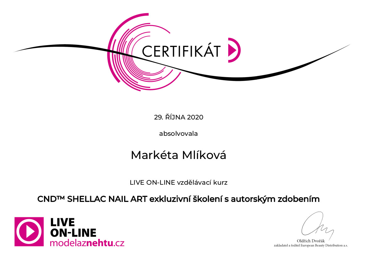 Certifikát CND™ Shellac Nail Art - Exkluzivní školení s autorským zdobením | Markéta Mlíková