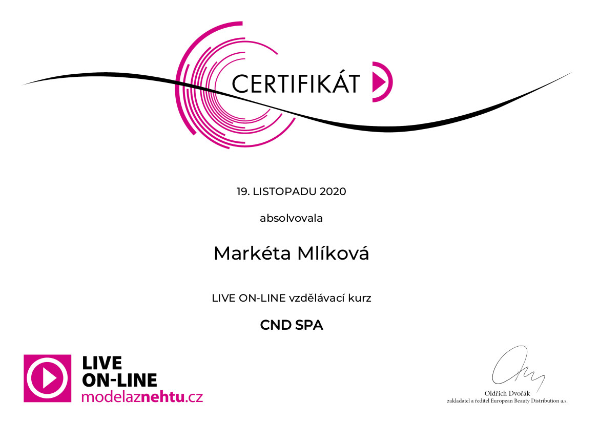 Certifikát CND SPA | Markéta Mlíková