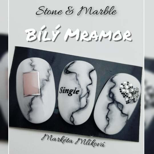 Zdobení nehtů Stone&Marble - bílý mramor | Nehtové studio Brno-Slatina - Markéta Mlíková
