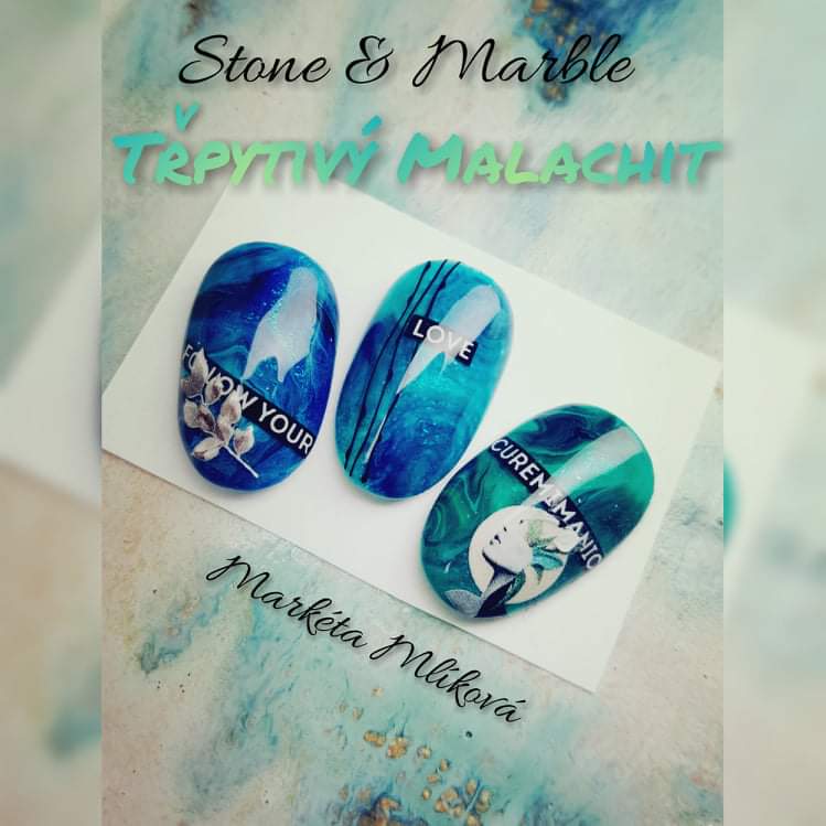 Zdobení nehtů Stone&Marble - třpytivý Malachit | Nehtové studio Brno-Slatina - Markéta Mlíková